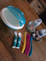 Warmhoud bordje met lepels en bekers, Ophalen of Verzenden, Gebruikt, Blauw, Overige typen