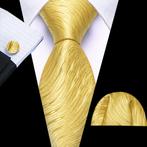 100% zijde Stropdas Pochet Manchetknopen Goud Wave -NIEUW-, Ophalen of Verzenden, Nieuw, Overige kleuren, Met patroon