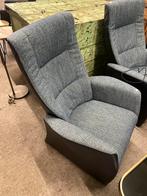 Blauw stoffen/leren relax fauteuil, Ophalen, ., 75 tot 100 cm, Zo goed als nieuw