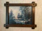 Schilderij landschap 66 cm breed 56 cm hoog lijst eikenhout, Gebruikt, 50 tot 75 cm, Ophalen of Verzenden, Schilderij