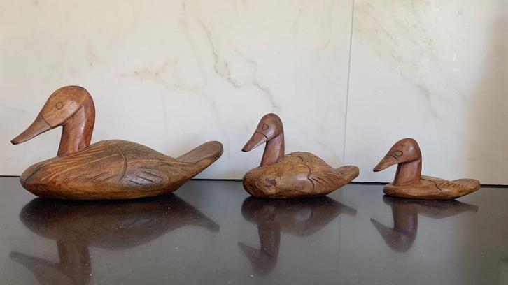 3 houten decoratie eenden voor, Verzamelen, Beelden en Beeldjes, Zo goed als nieuw, Dier, Ophalen of Verzenden