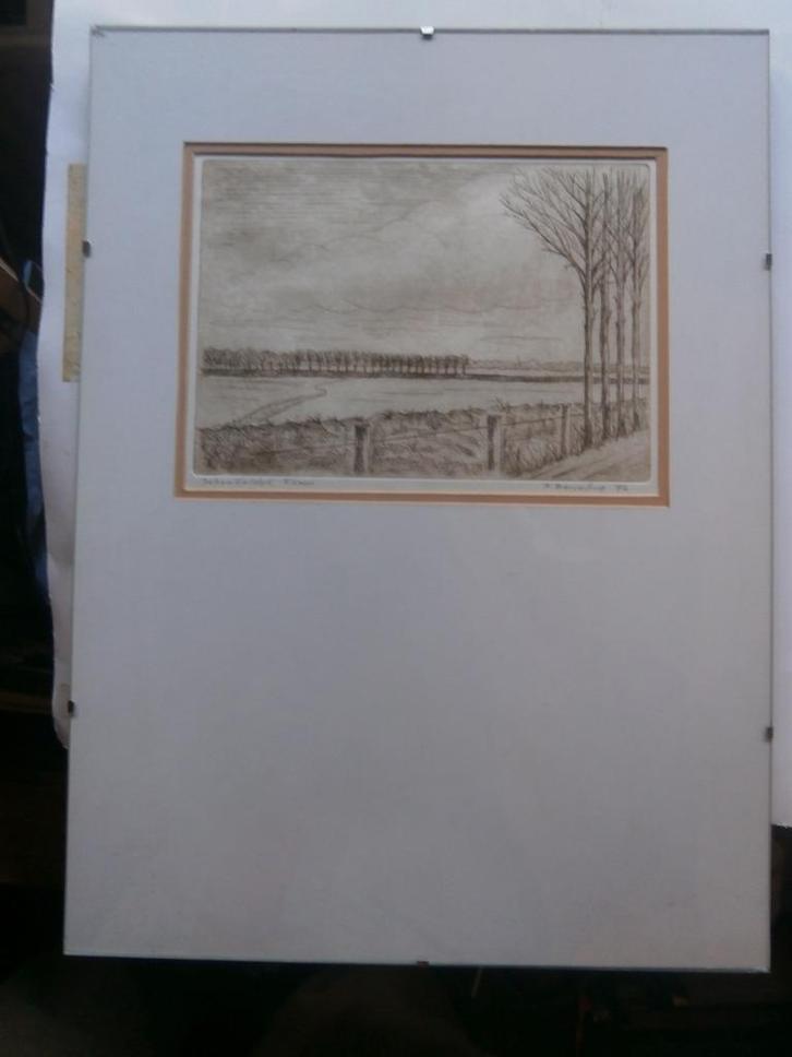 RHOON, Schenkeldijk, Mooie iets gekl ets achter glasplaatje, Antiek en Kunst, Kunst | Etsen en Gravures, Ophalen
