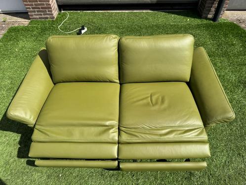Bankstel RelaxbankT-508 elektrish2,5-Zits design groen leer, Huis en Inrichting, Fauteuils, Zo goed als nieuw, Hout, Leer, Metaal