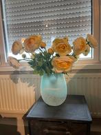 Blauwe vaas met bloemen, Blauw, Ophalen of Verzenden, Minder dan 50 cm, Glas