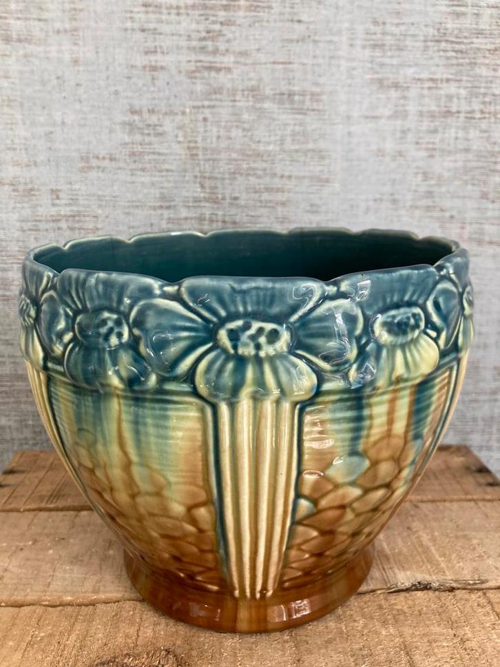 Antieke Jugendstil/Art Nouveau bloempot/ cachepot (ca. 1900), Antiek en Kunst, Antiek | Keramiek en Aardewerk, Ophalen of Verzenden