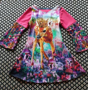 Zo mooi bambi,uil print zwierjurk maat 122/128 beschikbaar voor biedingen