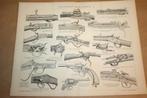 Antieke prenten - Geweren, revolvers etc. - Ca 1885 !!, Verzamelen, Gebruikt, Ophalen of Verzenden