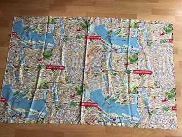 Lap stof kaart Amsterdam 150 bij 97 cm (nieuw) katoen