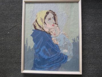  Ingelijst borduurwerk moeder en kind van 40 x 50 cm  beschikbaar voor biedingen
