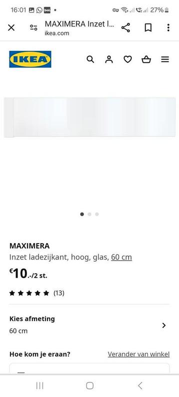 2x ikea Maximera glas zijkant 60 cm hoog