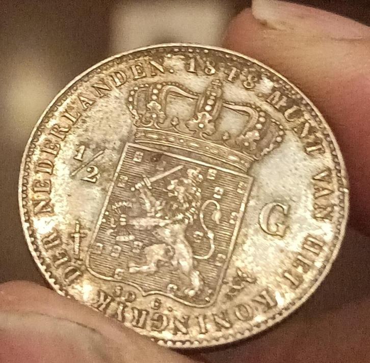 Halve gulden 1848/1847 overslag schitterend zeldzaam!, Postzegels en Munten, Munten | Nederland, Losse munt, ½ gulden, Koning Willem II