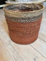 Rieten mand jute oranje naturel geplastificeerd bloempot, Mand, Rond, Ophalen of Verzenden, Zo goed als nieuw