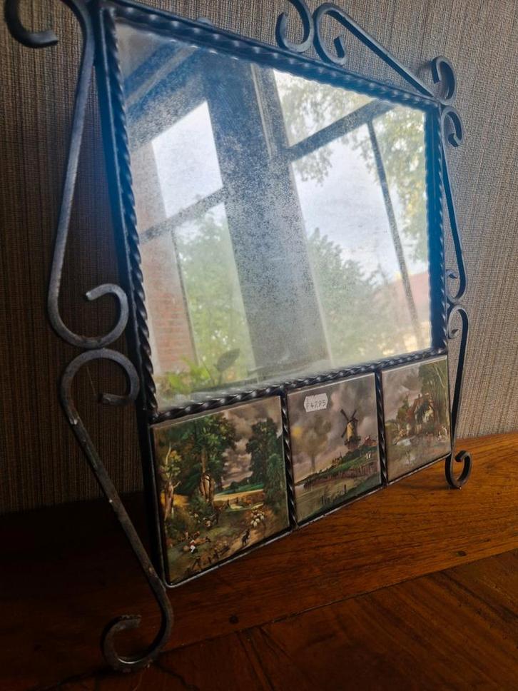 Vintage Spiegel met Tegels, Antiek en Kunst, Antiek | Spiegels, Minder dan 50 cm, Minder dan 100 cm, Rechthoekig, Ophalen of Verzenden