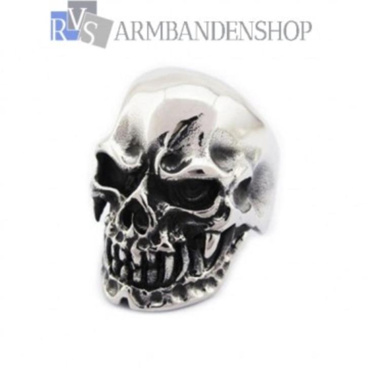 Div. ringen Harley Biker Skull Dragon Satan RVS zilver staal, Sieraden, Tassen en Uiterlijk, Ringen, Nieuw, Dame of Heer, 17 tot 18