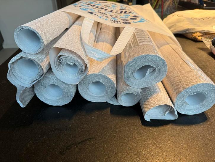 Action Vliesbehang Linnenlook - 4 Nieuwe + 5 Aangebroken Rol, Huis en Inrichting, Stoffering | Behang, Beige, 10 tot 25 m², Ophalen