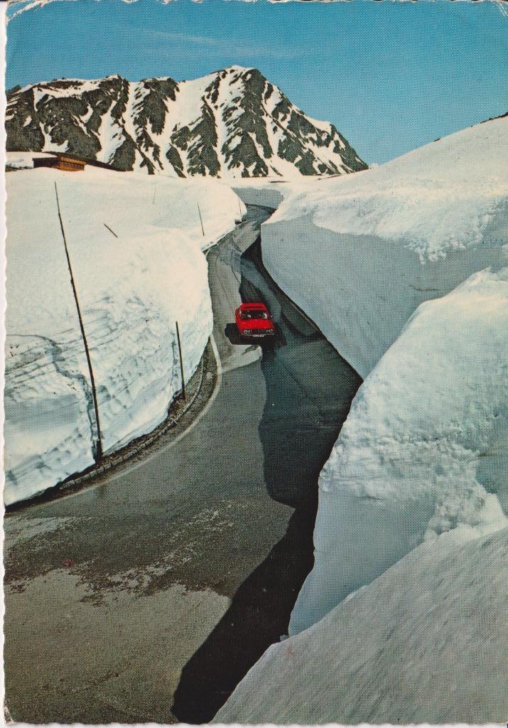 Oostenrijk, Timmelsjoch met auto Mercedes W123, Verzamelen, Ansichtkaarten | Buitenland, Gelopen, Oostenrijk, 1960 tot 1980, Ophalen of Verzenden