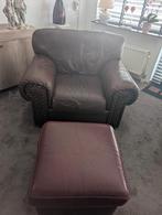 Leren stoel met poef, Huis en Inrichting, Banken | Sofa's en Chaises Longues, Ophalen, Gebruikt, Eenpersoons, Leer