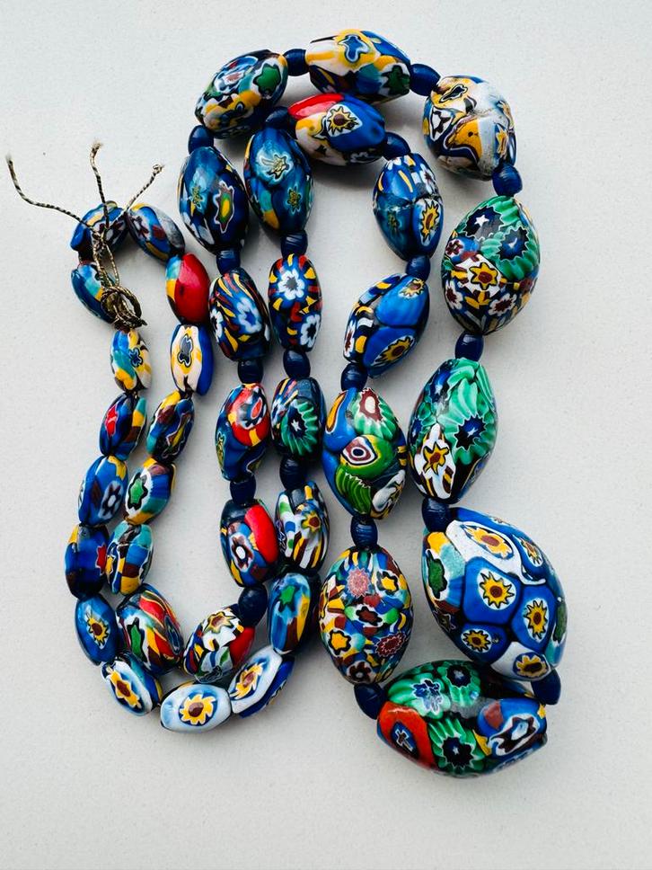 Antieke Millefiori Ketting, Venetiaans, Sieraden, Tassen en Uiterlijk, Antieke sieraden, Ketting, Overige materialen, Ophalen of Verzenden