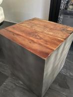 Industriele salontafel, bijzettafel, teak metaal, Ophalen, Zo goed als nieuw, Metaal, Minder dan 50 cm