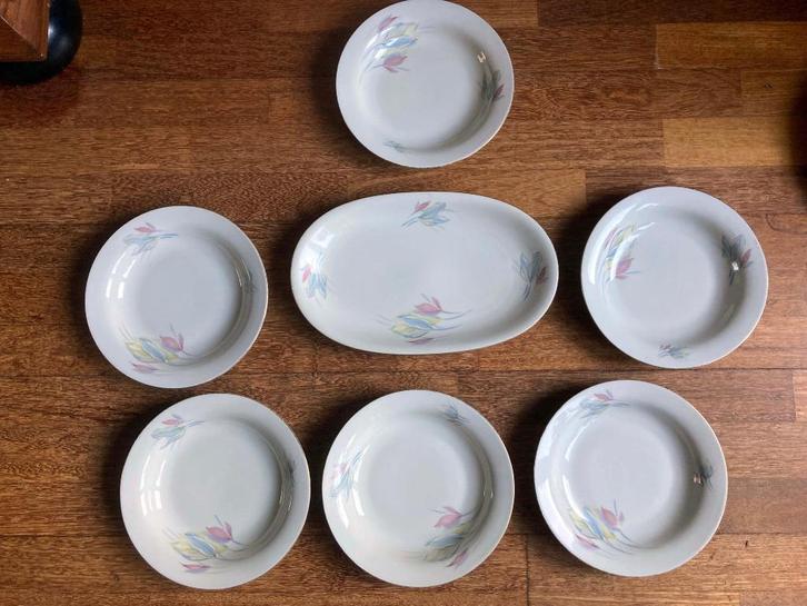 Zes diepe borden + schaal Winterling Marktleuthen Bavaria, Antiek en Kunst, Antiek | Servies los, Ophalen of Verzenden