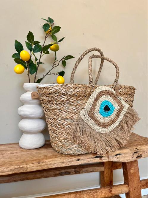 Strandtas met oog, Sieraden, Tassen en Uiterlijk, Tassen | Damestassen, Nieuw, Shopper, Ophalen of Verzenden