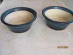 NIEUWSTAAT 2x donkerblauw RONDE schaal BONSAI keramiek JAPAN, Rond, Ophalen of Verzenden, Zo goed als nieuw, Balkon