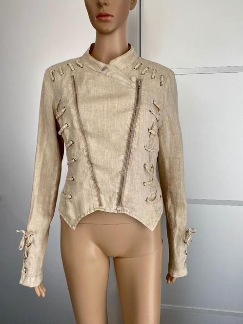 G331 Superstar mt 38=M linnen jasje bikerjasje beige blazer, Kleding | Dames, Jasjes, Kostuums en Pakken, Zo goed als nieuw, Jasje
