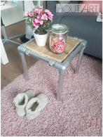 Nachtkastje steigerbuis met gebruikt steigerhout, Minder dan 45 cm, Metaal of Aluminium, Nieuw, Ophalen of Verzenden