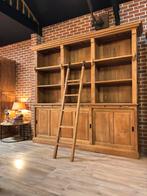 Massief Teak Boekenkast met Ladder, Ophalen, 200 cm of meer, Info@chesterfieldjunkie.nl, Teakhout