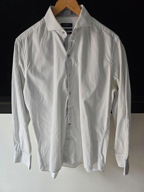 Portofino wit met grijs gestippeld maat 42, Kleding | Heren, Overhemden, Zo goed als nieuw, Halswijdte 41/42 (L), Wit, Ophalen of Verzenden