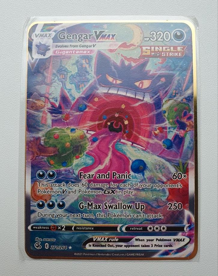 Gengar VMax 271/264 Alt Art Fusion Strike Pokemon metal card, Hobby en Vrije tijd, Verzamelkaartspellen | Pokémon, Nieuw, Ophalen of Verzenden
