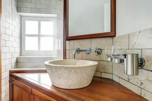 Marmeren/Travertin waskom diameter 40cm, Huis en Inrichting, Badkamer | Badkamermeubels, Gebruikt, Wasbak of Wastafel, Minder dan 100 cm