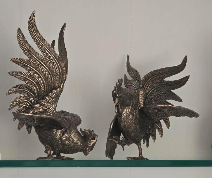 Bronzen hanen – decoratief setje, Antiek en Kunst, Antiek | Koper en Brons, Ophalen of Verzenden