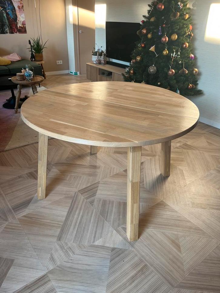 Uitschuiftafel rond van Woood, Huis en Inrichting, Tafels | Eettafels, Gebruikt, 100 tot 150 cm, 100 tot 150 cm, Rond, Eikenhout