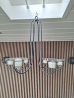 Zwarte metalen hanglamp met kaarsjes, Ophalen of Verzenden, Zo goed als nieuw, Glas, Modern