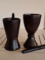 Afrikaanse houten vijzelen met stamper - set van 2, Ophalen of Verzenden, Gebruikt
