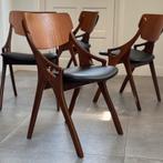 Restored teak Hovmand Olsen stoelen vintage Deens design, Ophalen, Zwart, Midcentury modern vintage Danish design classics restored
