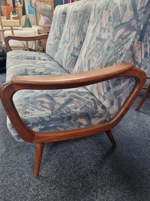 Vintage midcentury teakhouten bank, Huis en Inrichting, Banken | Bankstellen, Zo goed als nieuw, Rechte bank, Tweepersoons, 150 tot 200 cm