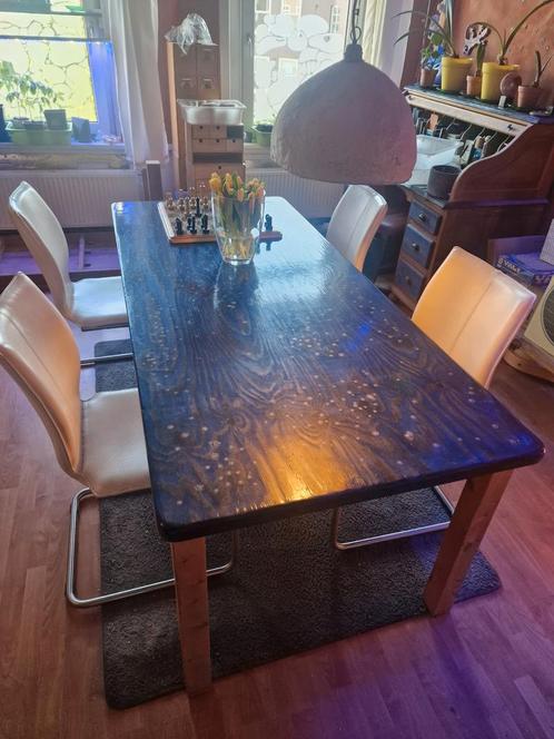 Grote blauwe eettafel met sterrenmotief (201,5x90 cm), Huis en Inrichting, Tafels | Eettafels, Zo goed als nieuw, 50 tot 100 cm