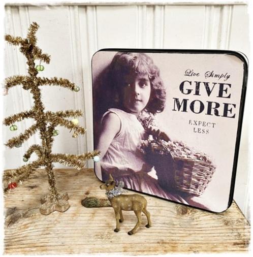trommel/blik vintage afb. mooie tekst Live Simply, Give more, Antiek en Kunst, Curiosa en Brocante, Ophalen of Verzenden