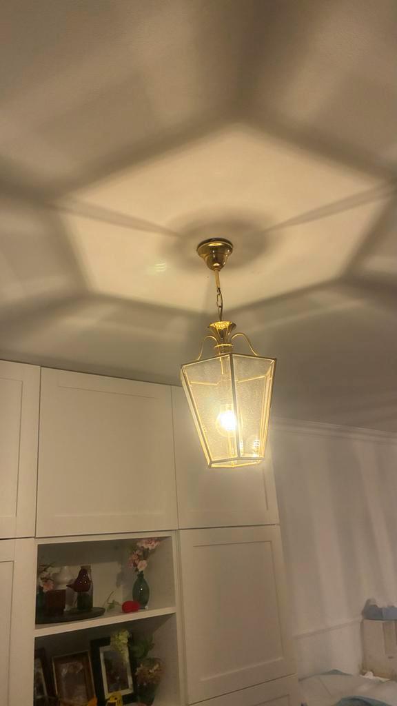 Mini messing lantaarn met glas, Huis en Inrichting, Lampen | Hanglampen, Gebruikt, Minder dan 50 cm, Glas, Ophalen