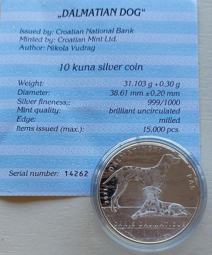 Zilveren 1 oz Dalmatian Dog 2021., Postzegels en Munten, Munten | Europa | Niet-Euromunten, Ophalen of Verzenden