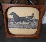 Antieke Paardenprint  (Litho) in Houten Lijst (40x40cn), Ophalen of Verzenden