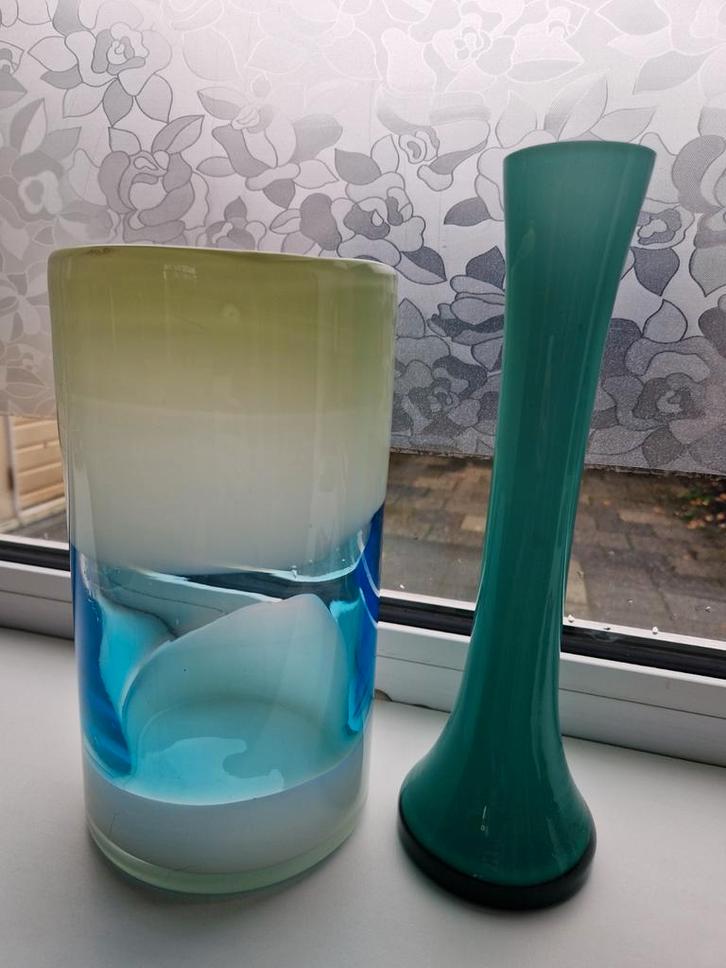 Blauwe Murano Vazen Set, Huis en Inrichting, Woonaccessoires | Vazen, Zo goed als nieuw, Blauw, Minder dan 50 cm, Glas, Ophalen of Verzenden