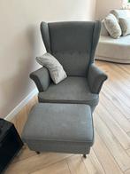 Ikea Strandmom grijs met poef, Huis en Inrichting, Fauteuils, Gebruikt, Stof, Ophalen of Verzenden