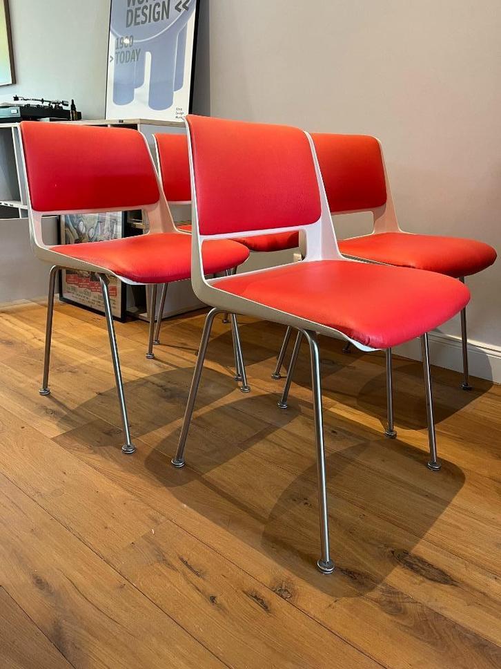 4x  Vintage Gispen Cordemeyer Stoel - Model 2220 (1969), Huis en Inrichting, Stoelen, Gebruikt, Vier, Kunststof, Leer, Metaal