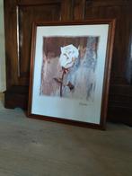 Schilderij met roos in massief houten lijst., Ophalen, Schilderij, 75 cm of meer