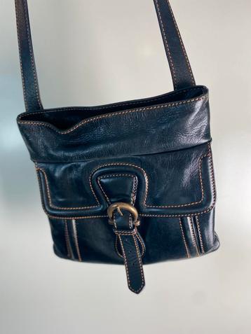 Echt leren schouder tas zwart vierkant gesp Ferro Moda beschikbaar voor biedingen