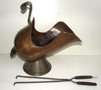 Vintage koperen kolenkit met tang, Huis en Inrichting, Ophalen of Verzenden, Gebruikt, Rond