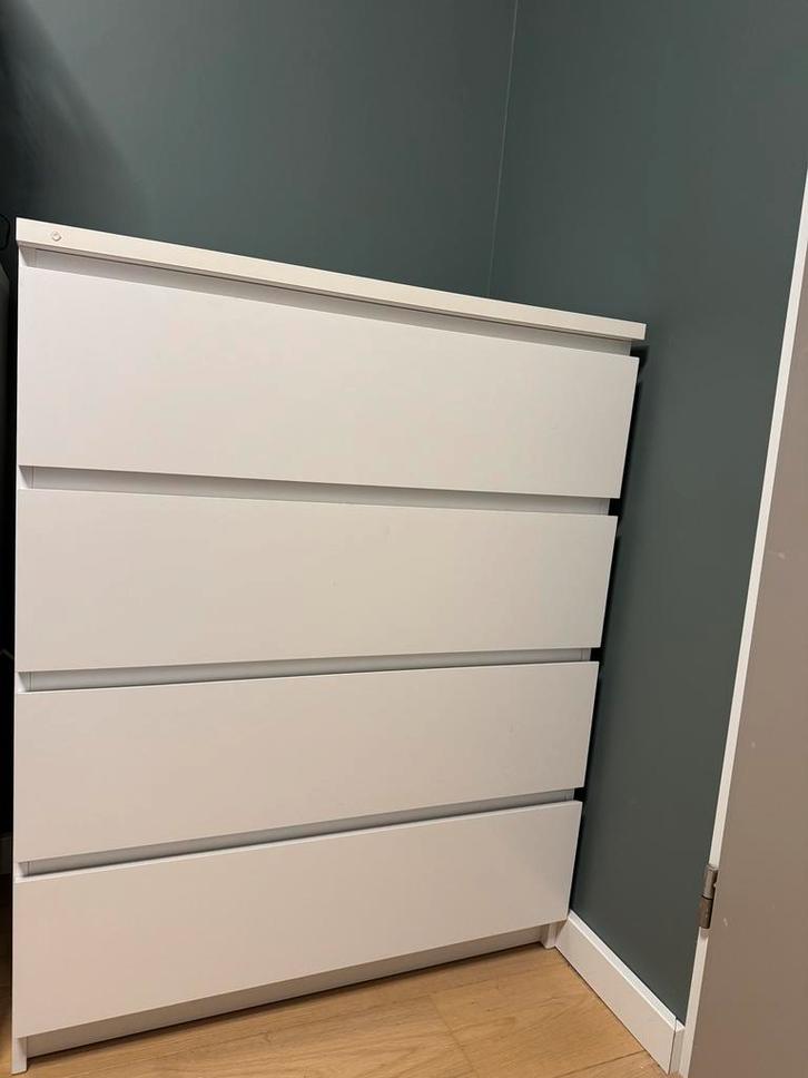 IKEA Malm ladekast (wit en 4 lades), Huis en Inrichting, Kasten | Ladekasten, Gebruikt, 100 tot 150 cm, 50 tot 100 cm, 25 tot 50 cm